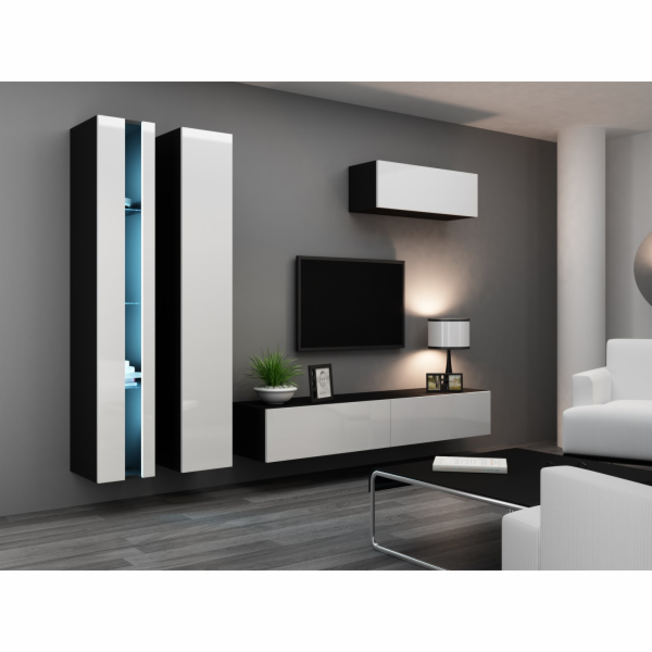 Cama Obývací skříň sestava VIGO NEW 1 černo/bílý lesk