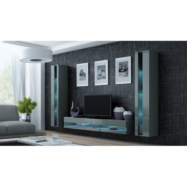Cama Obývací skříň sestava VIGO NEW 3 šedá/šedá lesk
