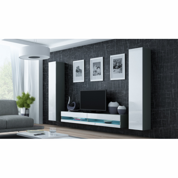 Cama Obývací skříň sestava VIGO NEW 4 šedo/bílý lesk