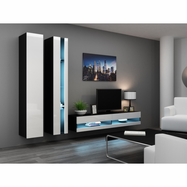 Cama Obývací skříň sestava VIGO NEW 5 černo/bílý lesk