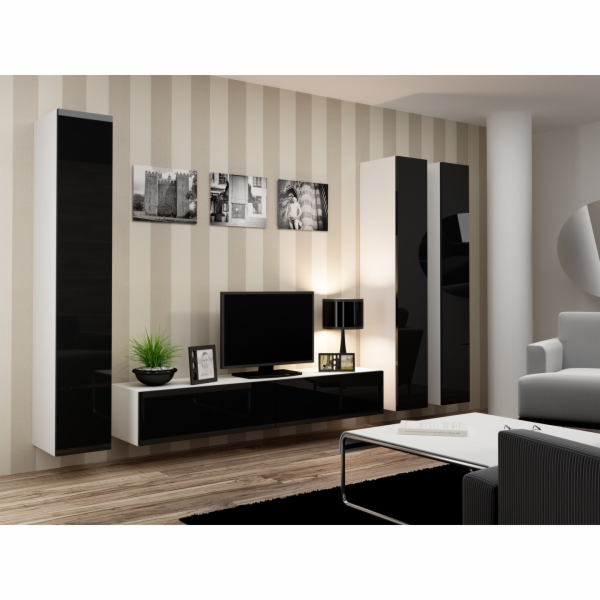 Cama Obývací skříň sestava VIGO 1 bílá/černý lesk