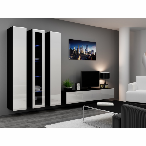 Cama Obývací skříň sestava VIGO 2 černo/bílý lesk