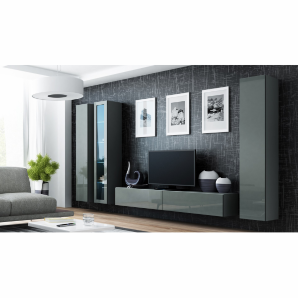 Cama Sestava obývacích skříní VIGO 2 šedá/šedá lesk