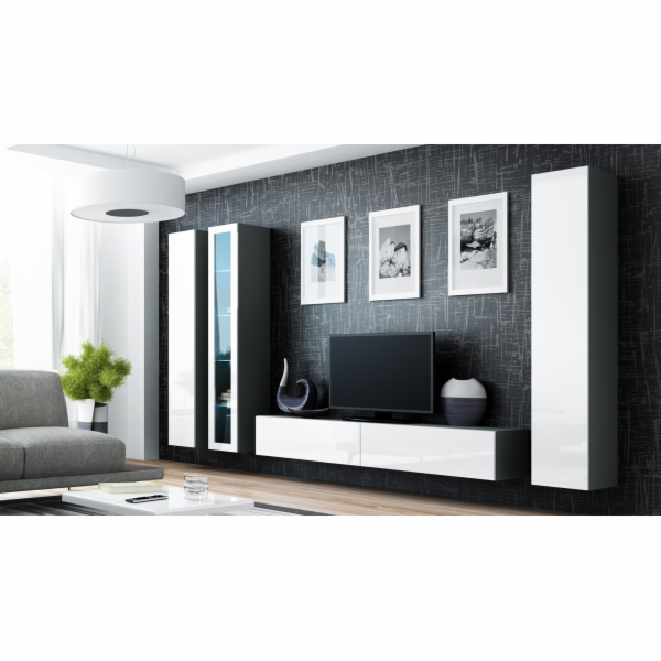 Cama Obývací skříň sestava VIGO 2 šedo/bílý lesk