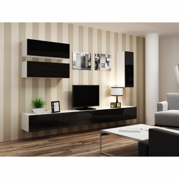 Cama Obývací skříň sestava VIGO 13 bílá/černý lesk