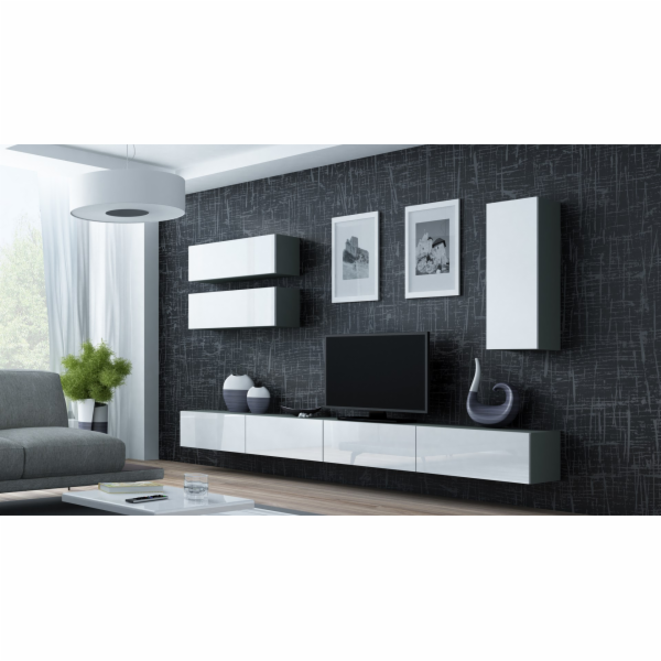 Cama Sestava obývací skříňky VIGO 13 šedo/bílý lesk