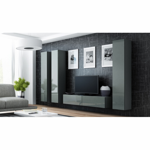 Cama Obývací skříň sestava VIGO 14 šedá/šedá lesk