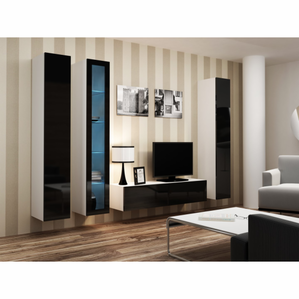 Cama Obývací skříň sestava VIGO 15 bílá/černý lesk