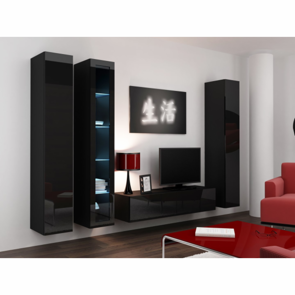Cama Obývací skříň sestava VIGO 15 černá/černý lesk