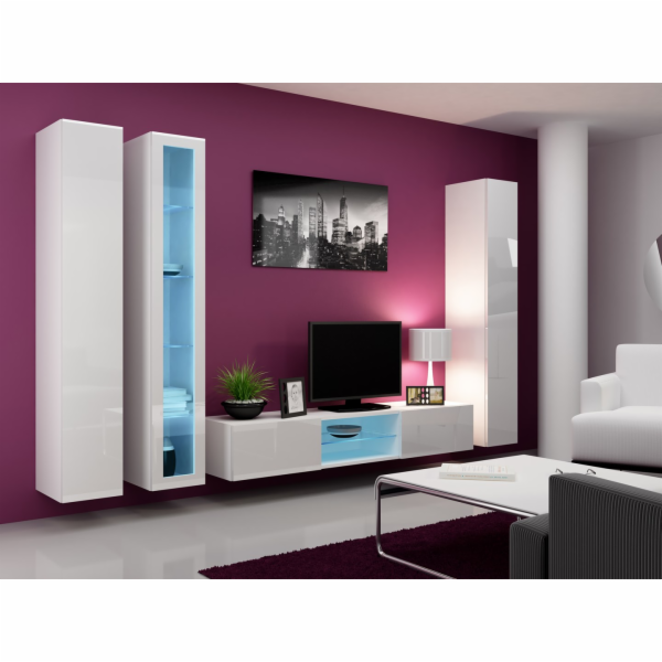 Cama Obývací skříň sestava VIGO 17 bílá/bílý lesk