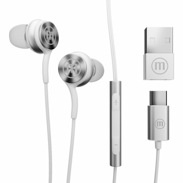 Maxell XC1 USB-C kabelová sluchátka s USB-A adaptérem bílá