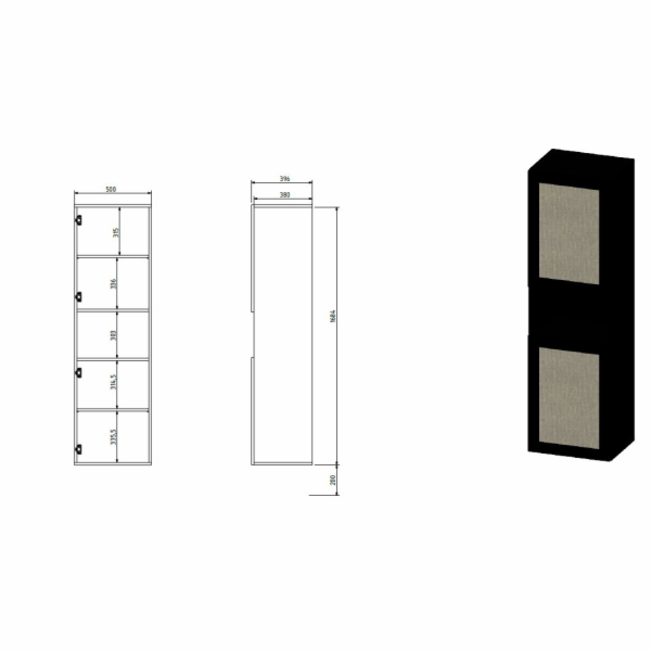 Skříň JUTA 50x39,5x190 černá + linol calabria