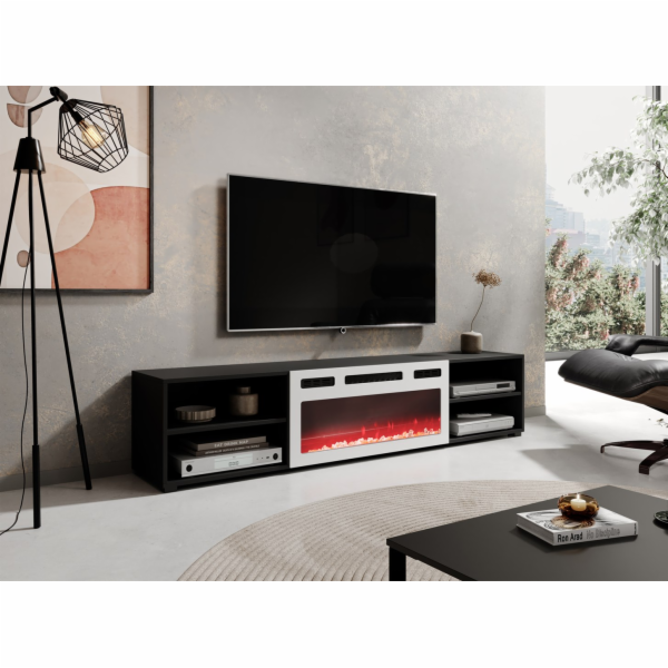 RTV skříň POLO 180x33x39 černá + krbová bílá
