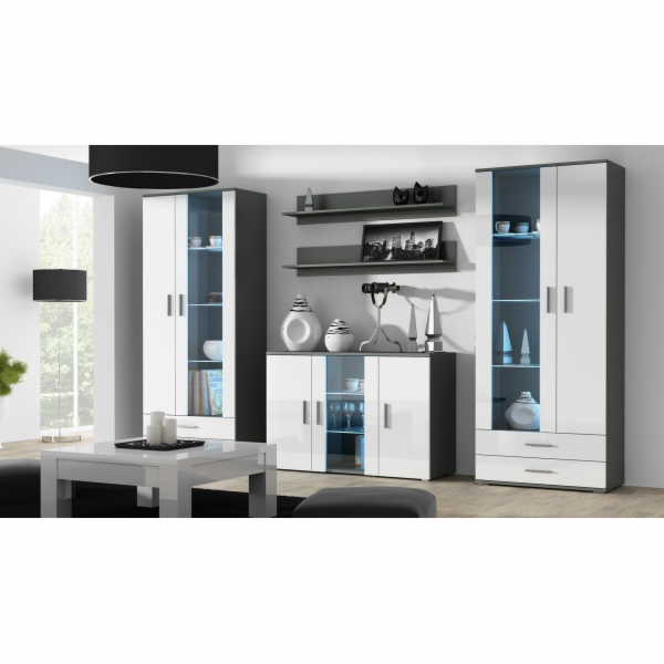 Cama vitrína SOHO S6 2D2S šedo/bílý lesk