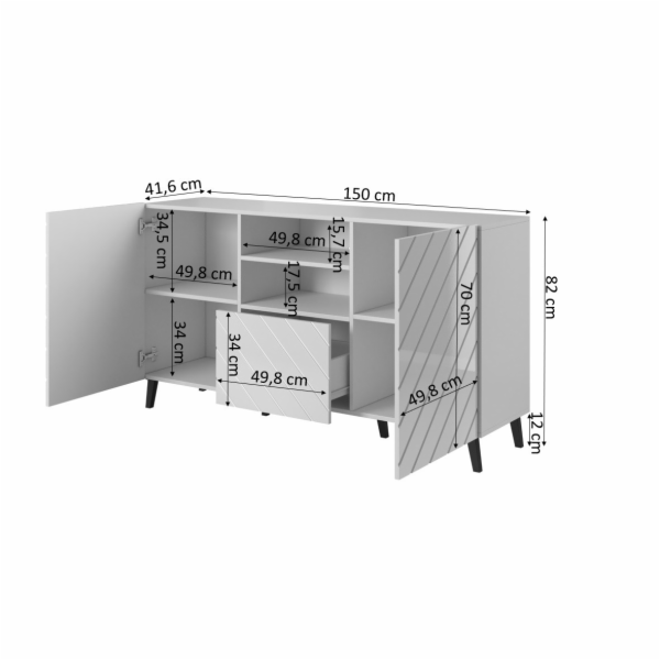 Komoda ABETO 150x42x82 bílá lesklá