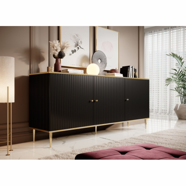 GLAMOUR truhla 180x40x75,5 cm černá matná + zlatá
