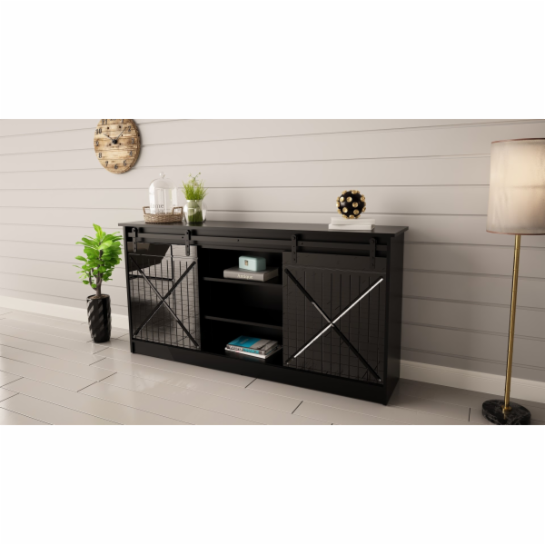 Komoda 160x80x35 GRALERO černá/černý lesk