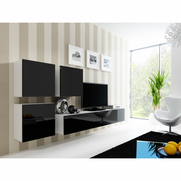 Cama Obývací skříň sestava VIGO 23 bílá/černý lesk
