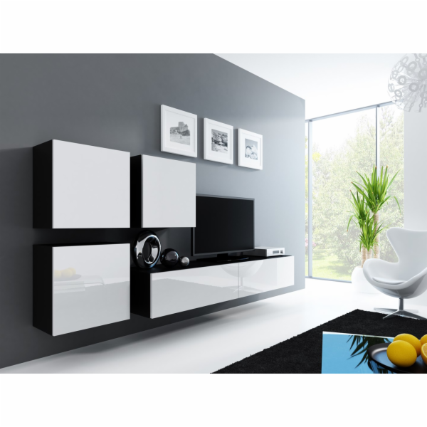 Cama Obývací skříň sestava VIGO 23 černo/bílý lesk