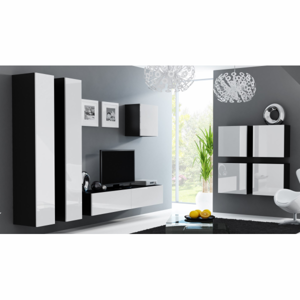 Cama Obývací skříň sestava VIGO 24 černo/bílý lesk