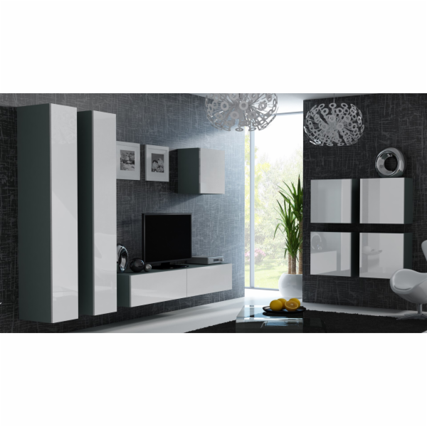 Cama Obývací skříň sestava VIGO 24 šedo/bílý lesk