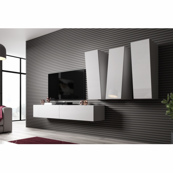 Cama Obývací skříň sestava VIGO SLANT 1 bílá/bílý lesk