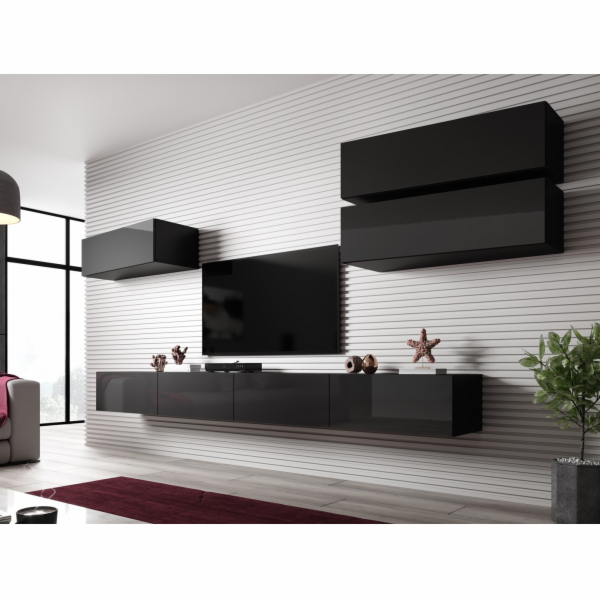 Cama Obývací skříň sestava VIGO SLANT 4 černá/černý lesk