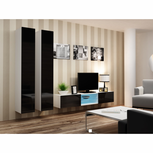 Cama Obývací skříň sestava VIGO 19 bílá/černý lesk