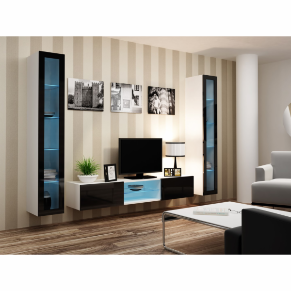 Cama Obývací skříň sestava VIGO 20 bílá/černý lesk