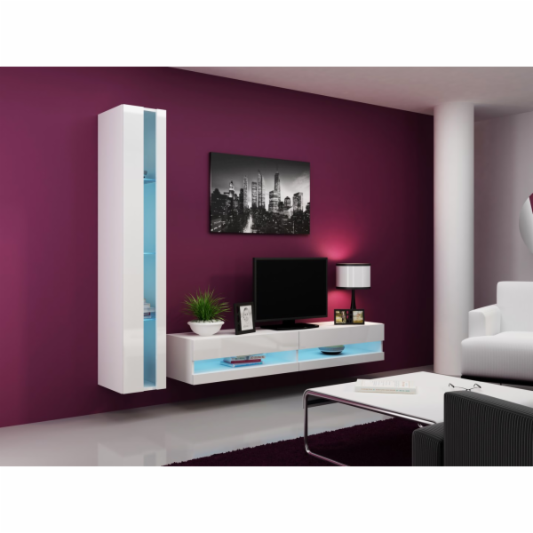 Cama Obývací skříň sestava VIGO NEW 8 bílá/bílý lesk