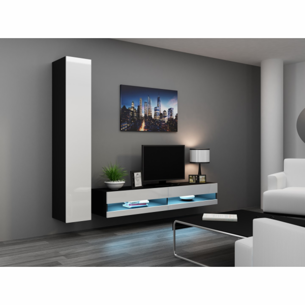 Cama Obývací skříň sestava VIGO NEW 9 černo/bílý lesk