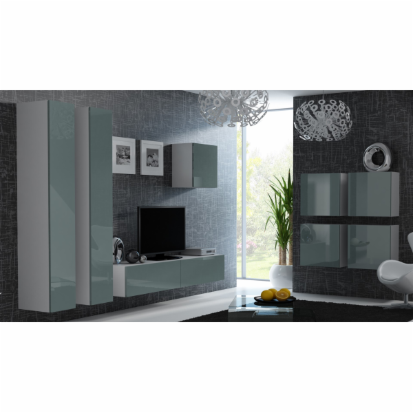 Cama Obývací skříň sestava VIGO 24 bílá/šedá lesk