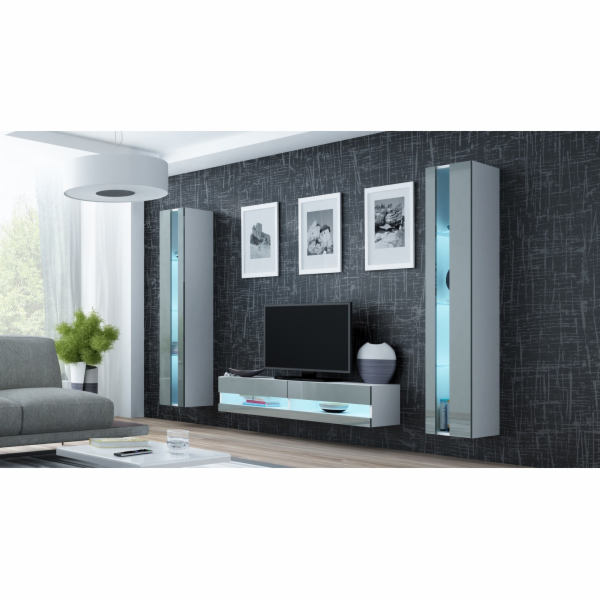 Cama Obývací skříň sestava VIGO NEW 12 bílá/šedá lesk