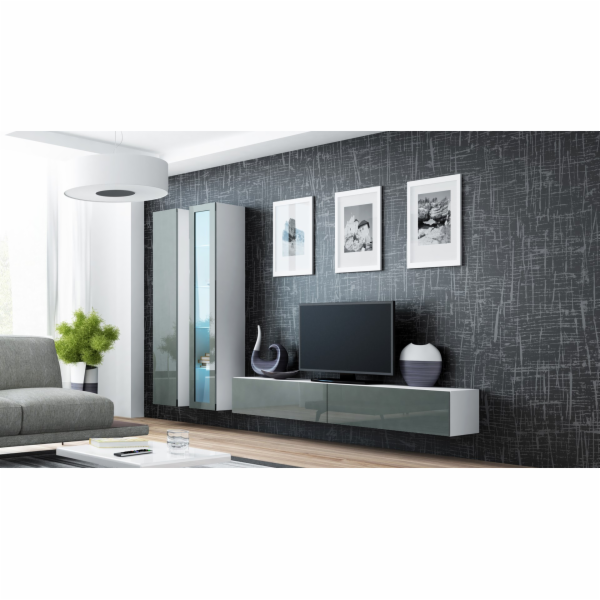 Cama Obývací skříň sestava VIGO 3 bílá/šedá lesk