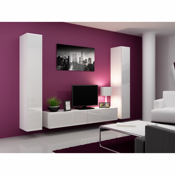 Cama Obývací skříň sestava VIGO 4 bílá/bílý lesk