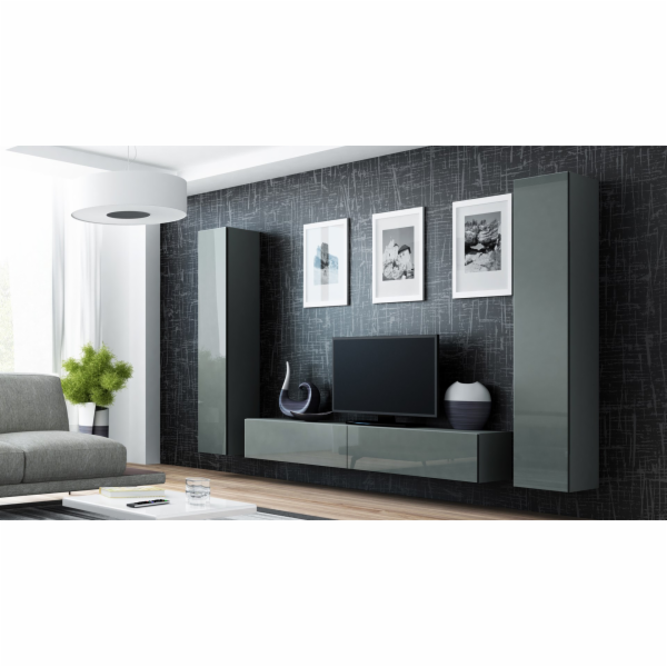 Cama Obývací skříň sestava VIGO 4 šedá/šedá lesk