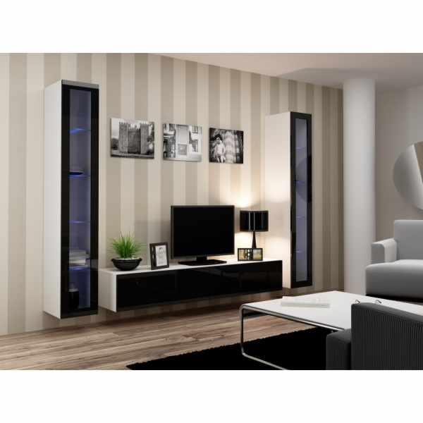 Cama Obývací skříň sestava VIGO 5 bílá/černý lesk