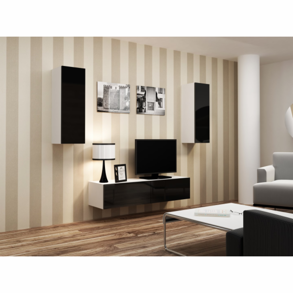 Cama Obývací skříň sestava VIGO 7 bílá/černý lesk