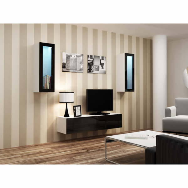 Cama Obývací skříň sestava VIGO 8 bílá/černý lesk