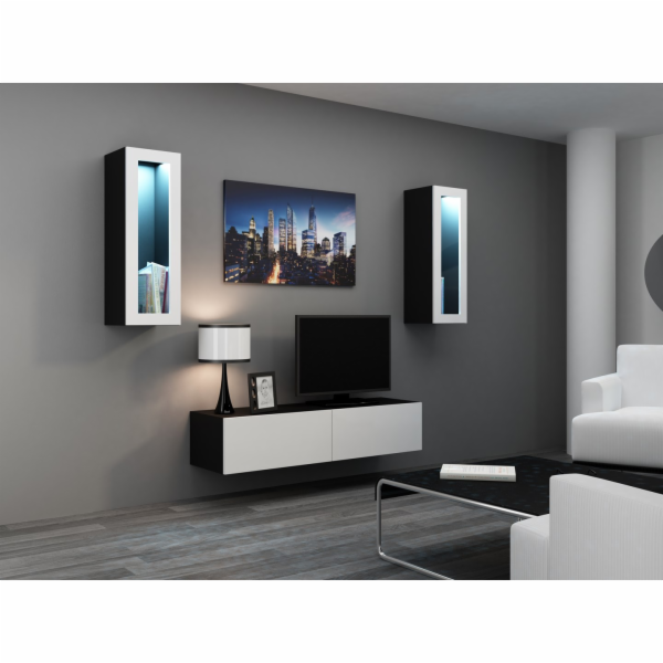Cama Obývací skříň sestava VIGO 8 černo/bílý lesk