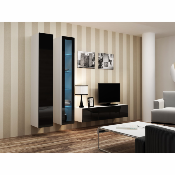 Cama Obývací skříň sestava VIGO 10 bílá/černý lesk