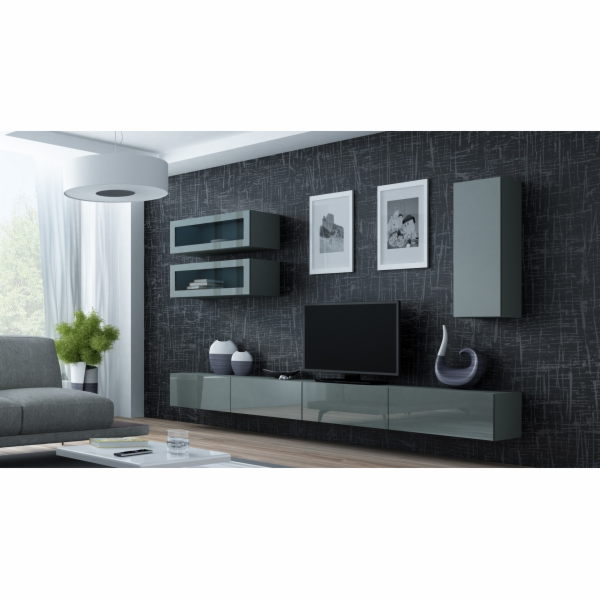 Cama Obývací skříň sestava VIGO 11 šedá/šedá lesk