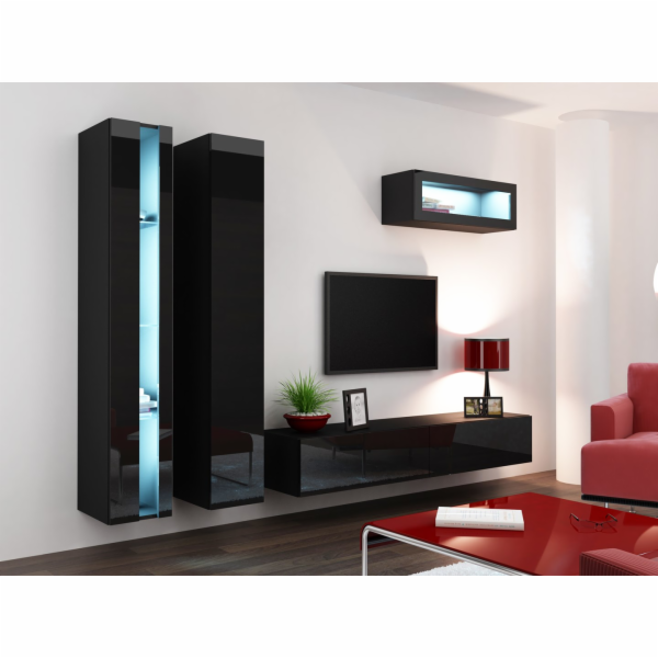 Cama Obývací skříň sestava VIGO NEW 2 černá/černý lesk