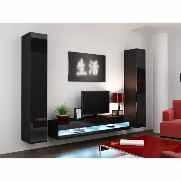 Cama Obývací skříň sestava VIGO NEW 4 černá/černý lesk