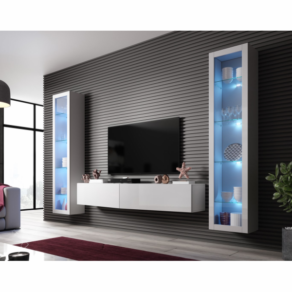Cama Obývací skříň sestava VIGO SLANT 6 bílá/bílý lesk