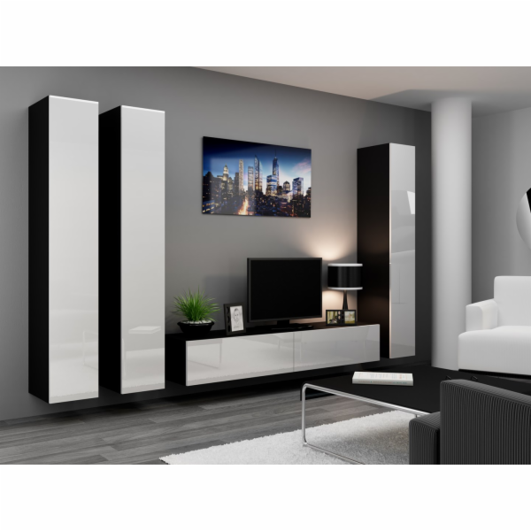 Cama Obývací skříň sestava VIGO 1 černo/bílý lesk