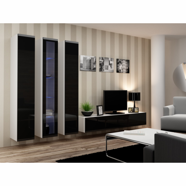 Cama Obývací skříň sestava VIGO 2 bílá/černý lesk