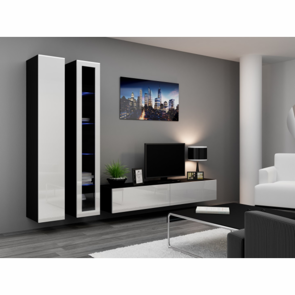 Cama Obývací skříň sestava VIGO 3 černá/bílý lesk
