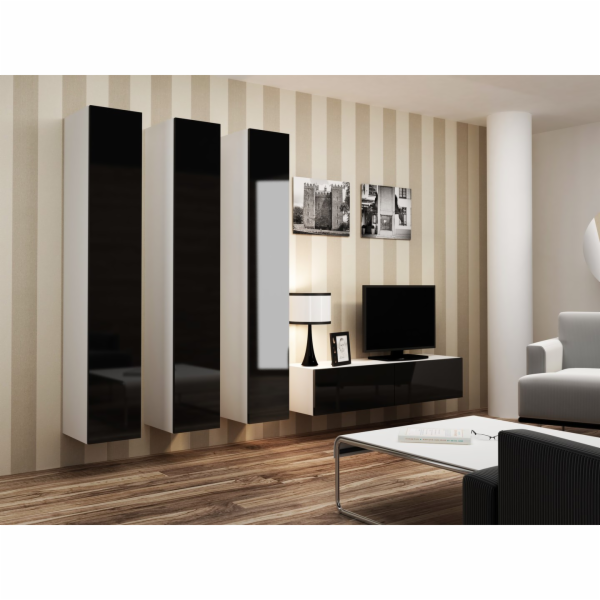 Cama Obývací skříň sestava VIGO 14 bílá/černý lesk