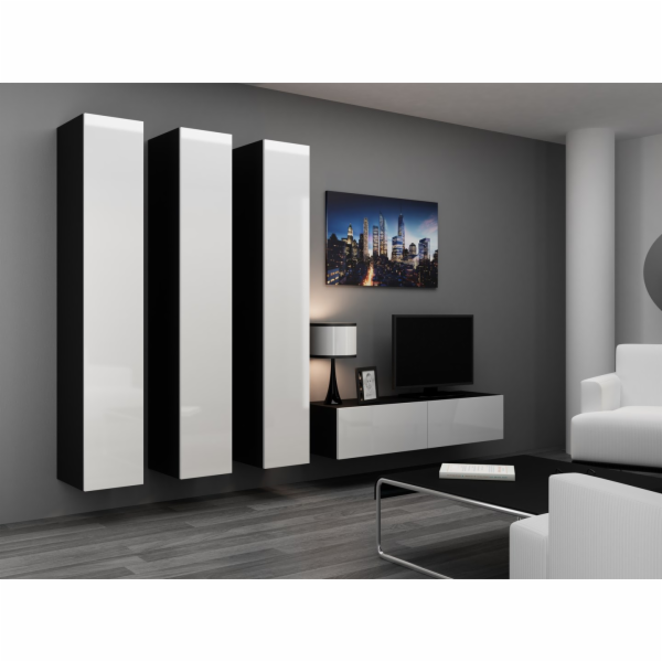 Cama Obývací skříň sestava VIGO 14 černo/bílý lesk